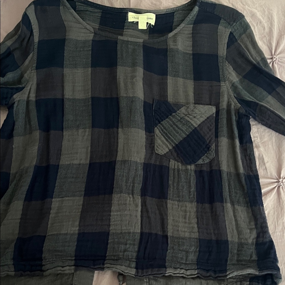 Cloth & Stone Navy and Gray Plaid Blouse from Anthropology